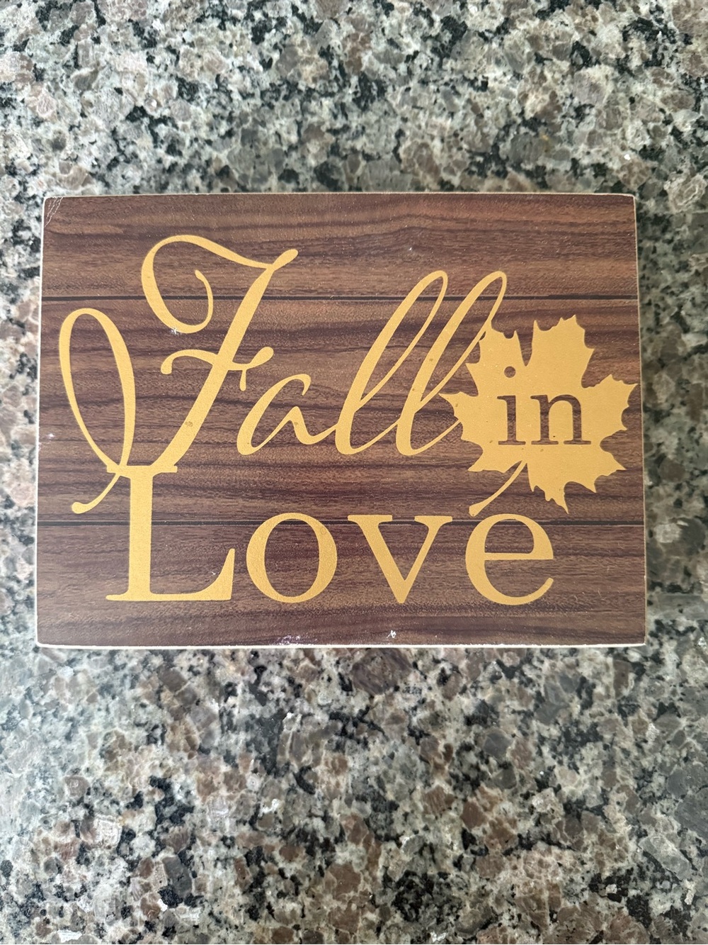 Fall in Love Wood-Tone Wall Sign with Gold Script